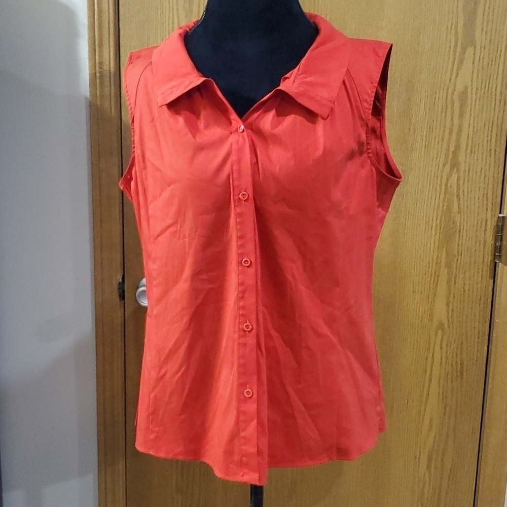 Lafayette 148 red sleeveless button up top